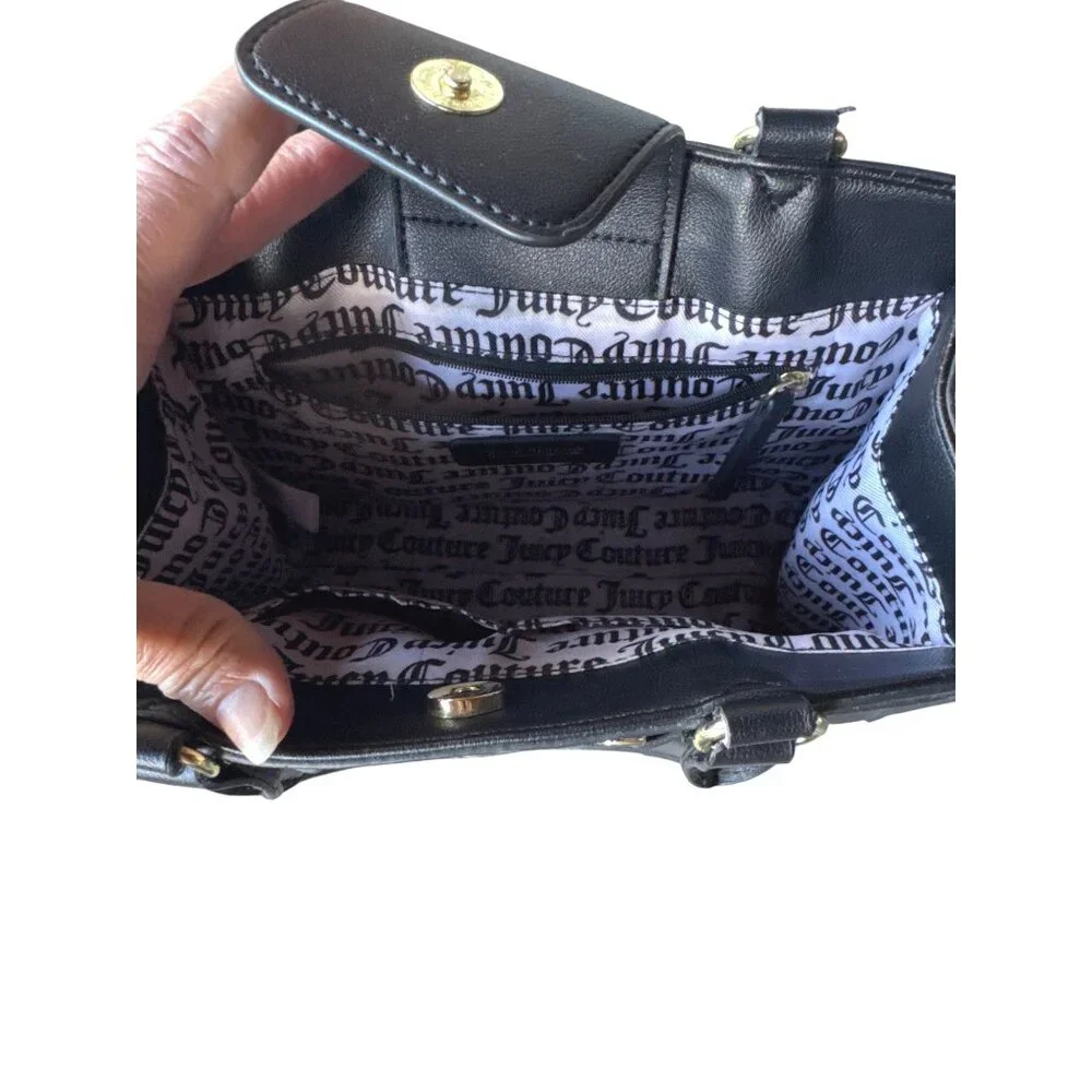 Juicy Couture Medallion Floral Satchel Tote Black Multi Color Purse Gold Logo